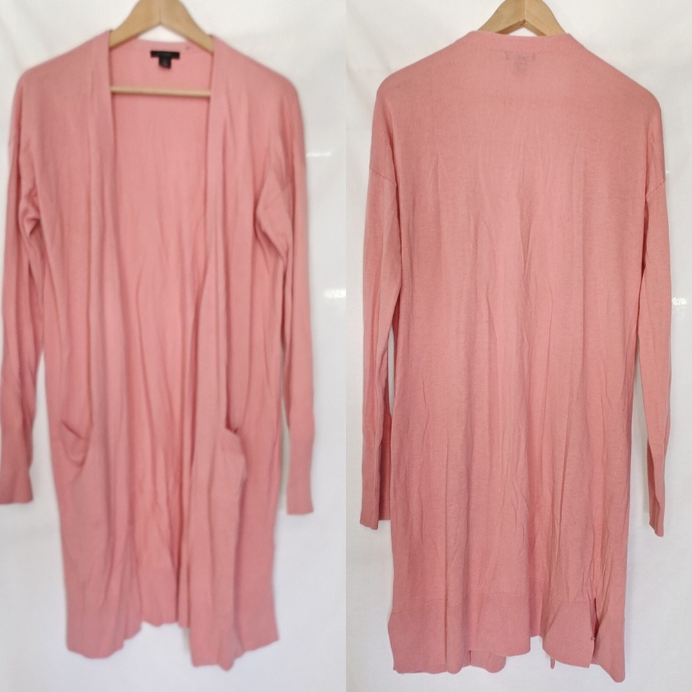Halogen Cardigan Open Front Light‎ Pink Cashmere Blend Longline Medium M